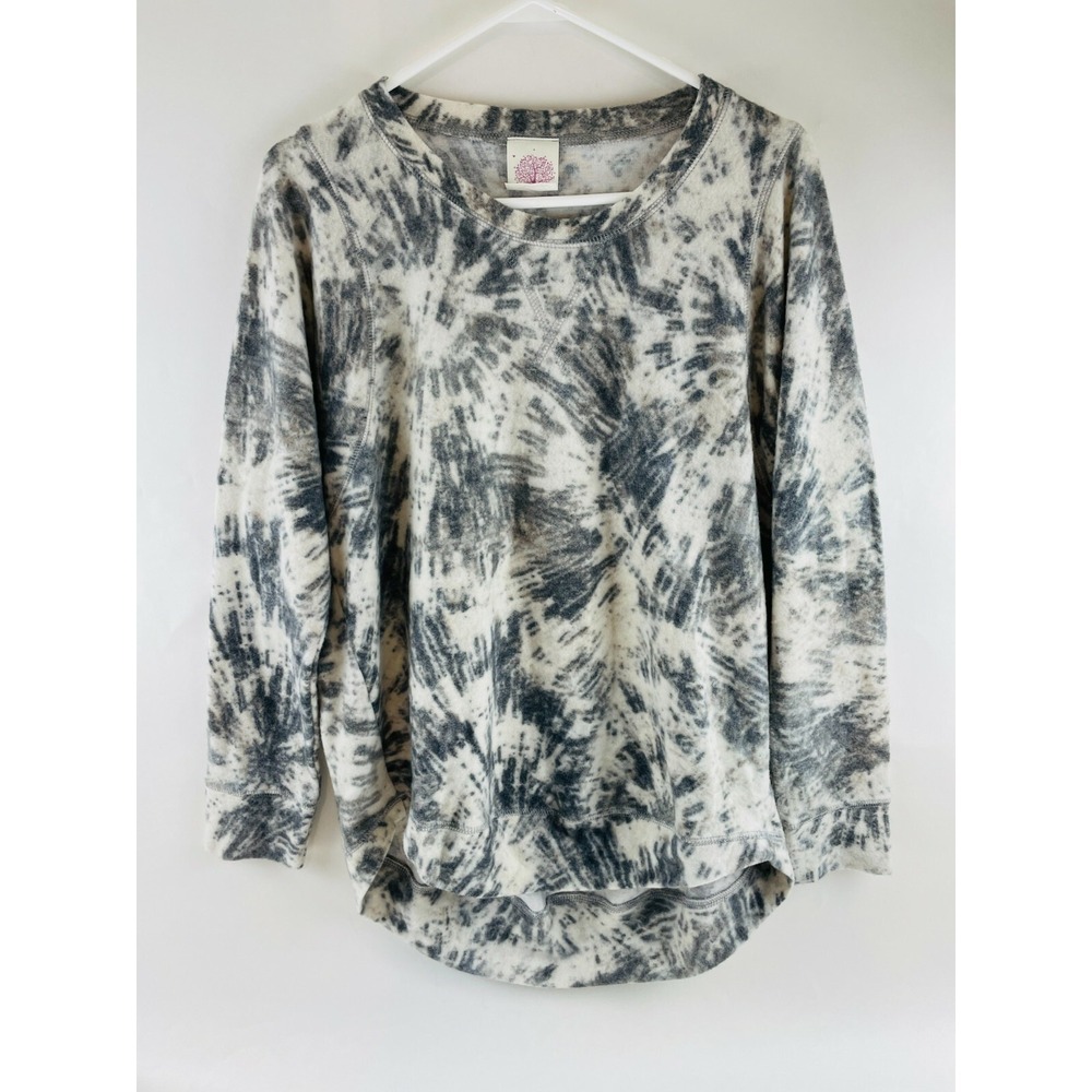 Freeloader Sweater Women's Size S Gray Cream Tie Dye Fleece Pullover Round Neck
